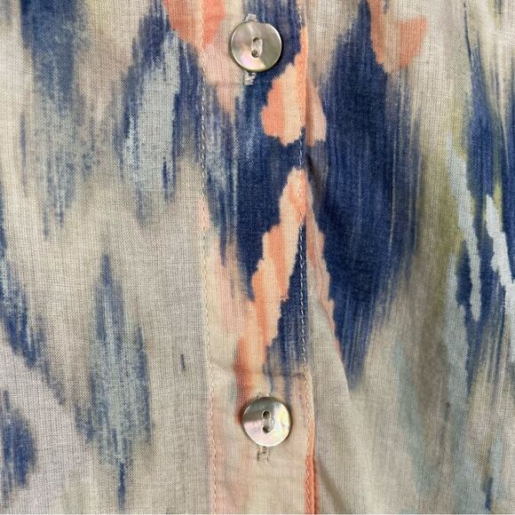 Chico's Watercolor Ikat Blue Green‎ Cotton Button Down Shirt Lightweight Size L - Picture 6 of 14